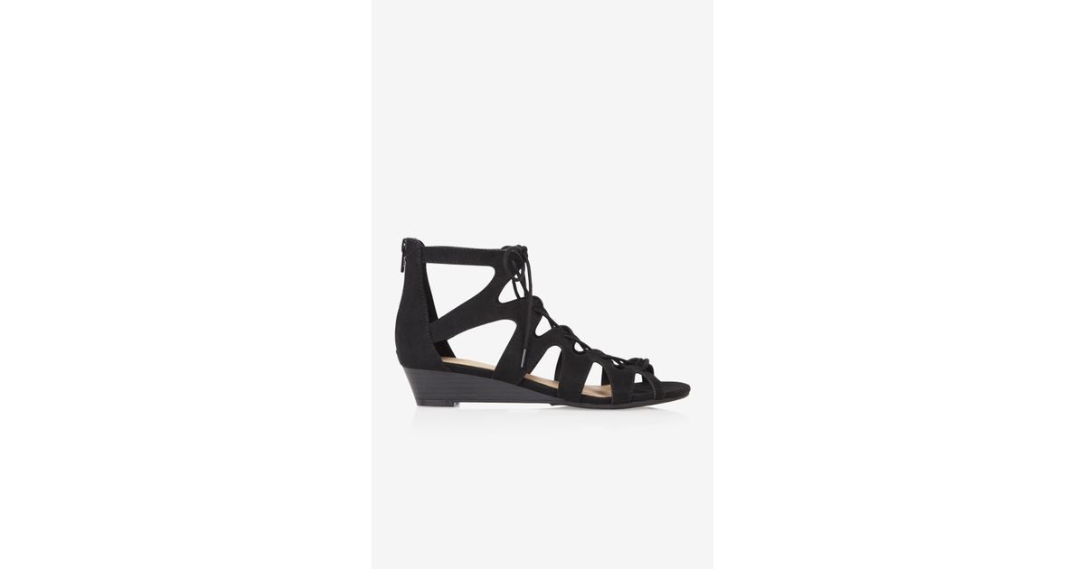 black lace up wedge sandals