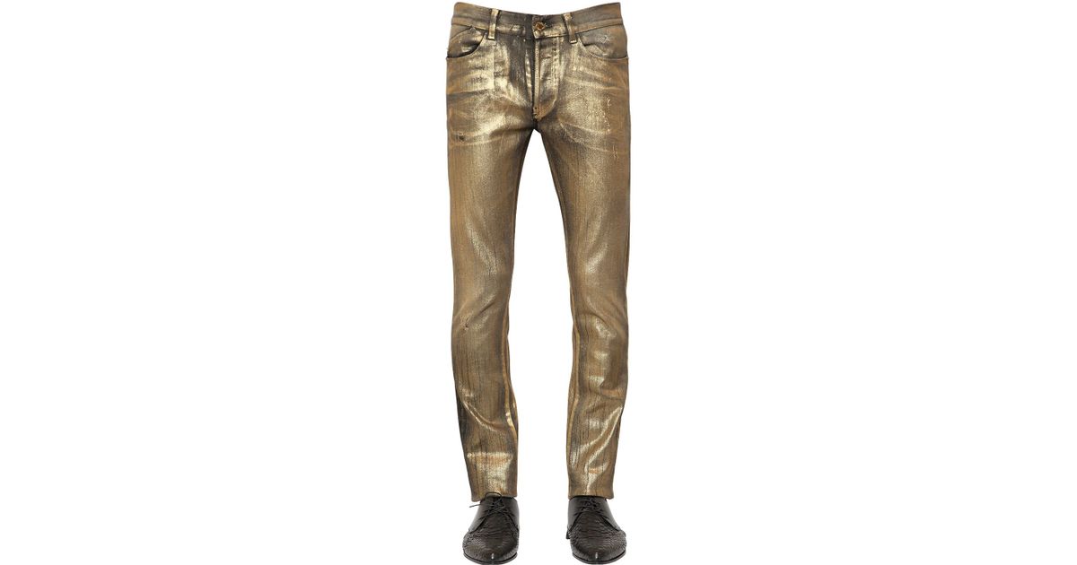 Roberto Cavalli 18cm Slim Fit Stretch Coated Denim Jeans in Gold ...