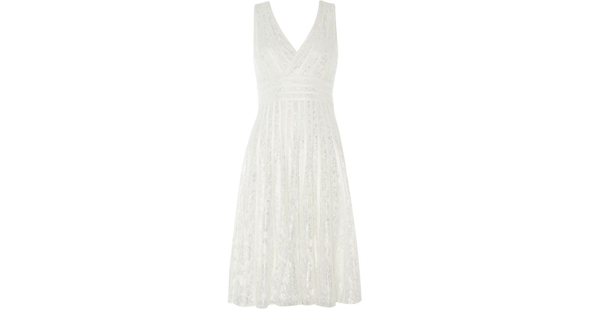 Js collections Vneck Lace Ribbon Dress in White | Lyst