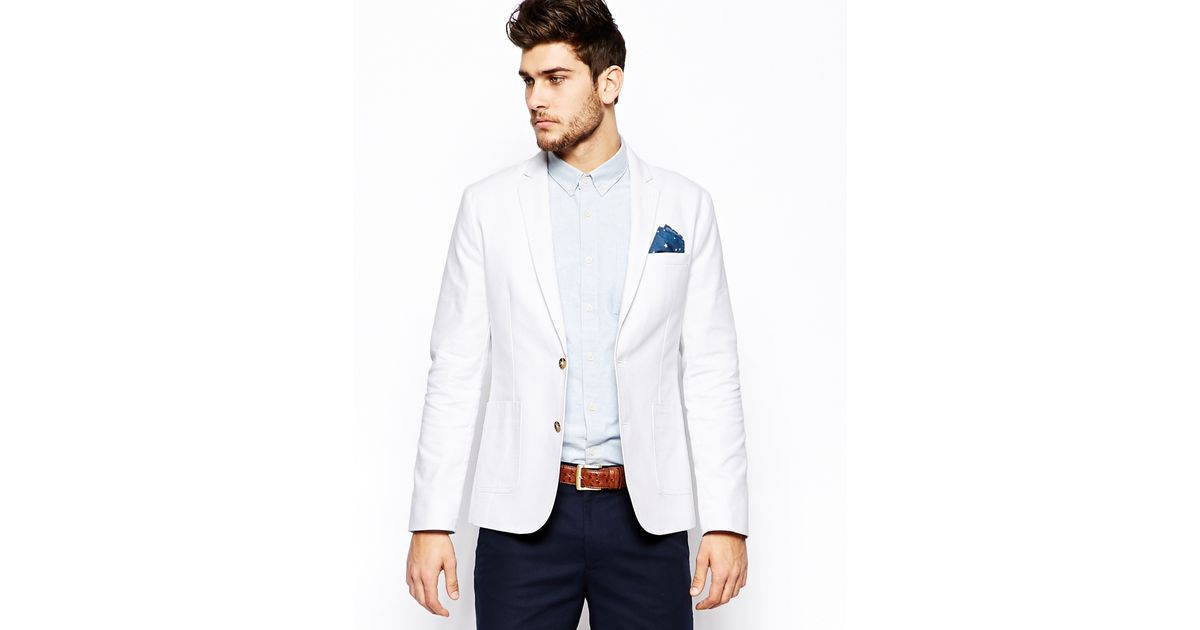 ASOS Slim Fit Blazer In Washed Cotton in White for Men Lyst