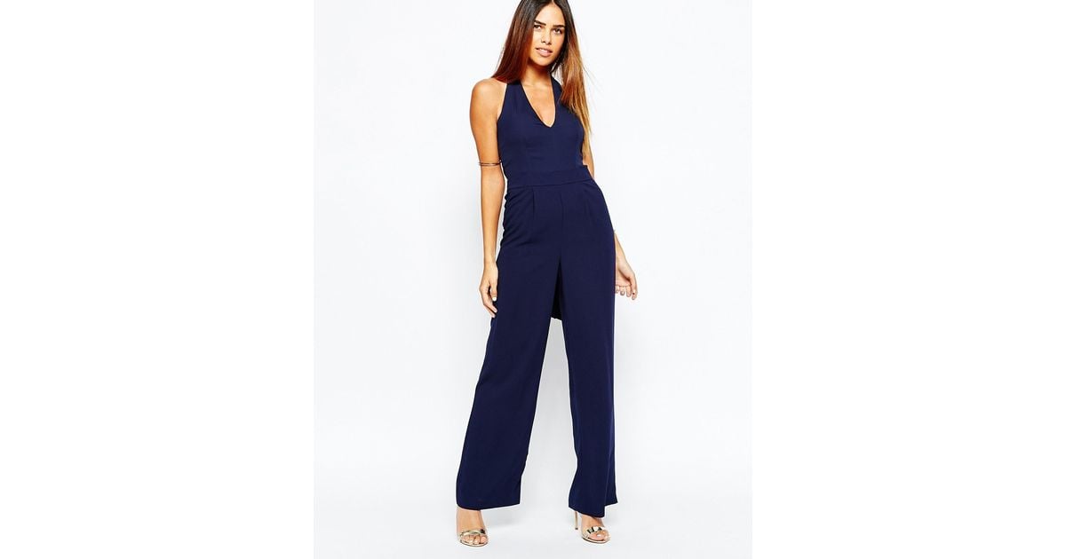 navy blue halter jumpsuit