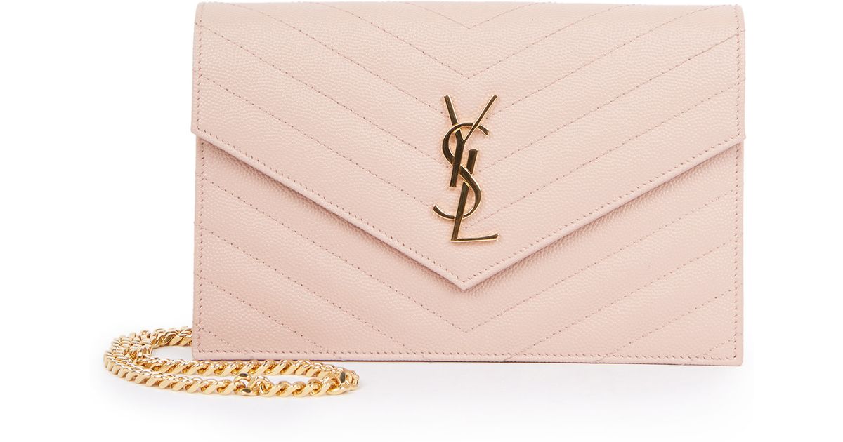 Saint laurent Monogram Small Grained Matelasse Leather Chain Wallet in Pink | Lyst
