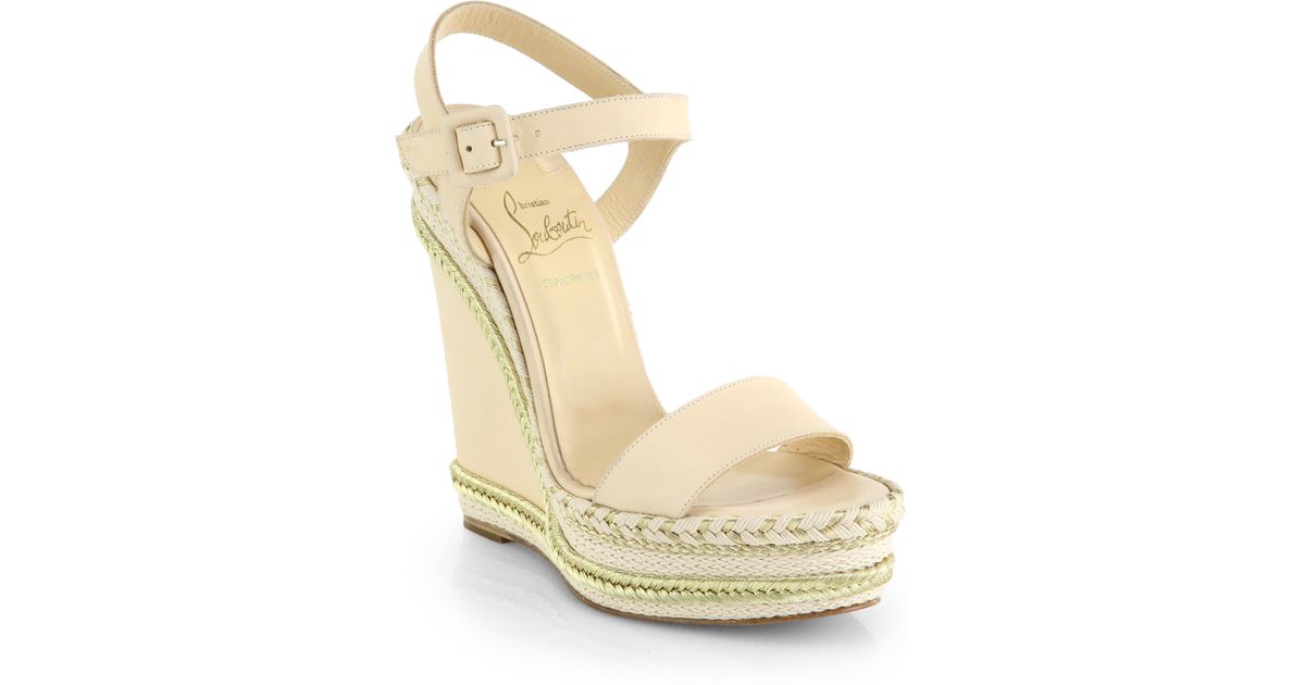 Christian louboutin Duplice Leather Espadrille Wedge Sandals in ...