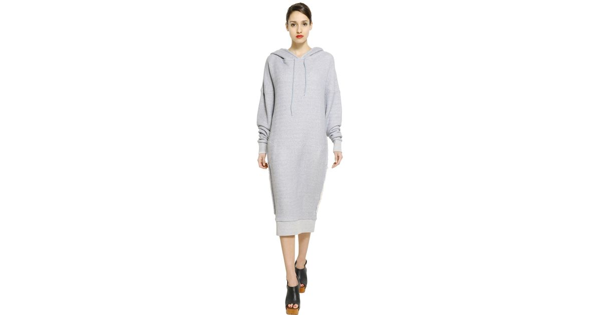 Mes Demoiselles Hooded Cotton Fleece Sweatshirt Dress in Light Blue