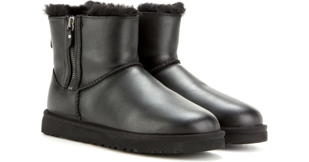 black leather mini ugg boots