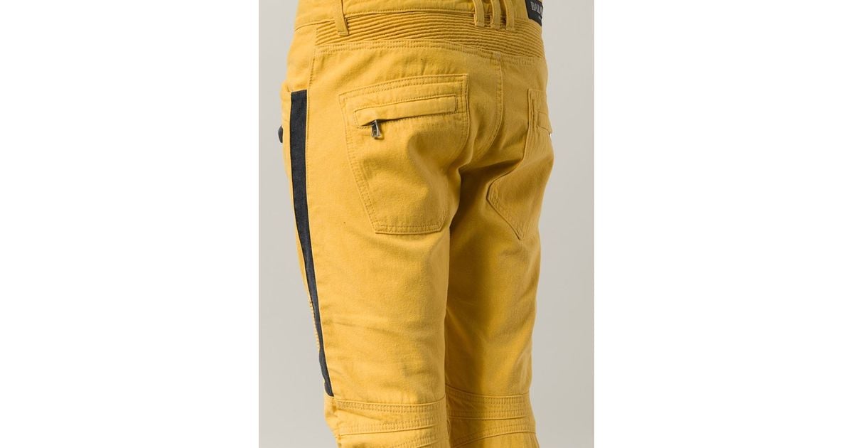 Balmain Straight Leg Biker Jeans in Yellow & Orange (Yellow) for Men | Lyst