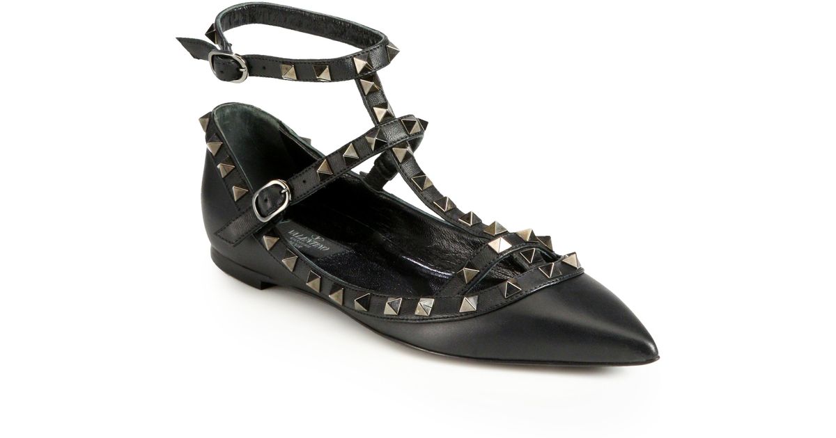 valentino noir rockstud flats