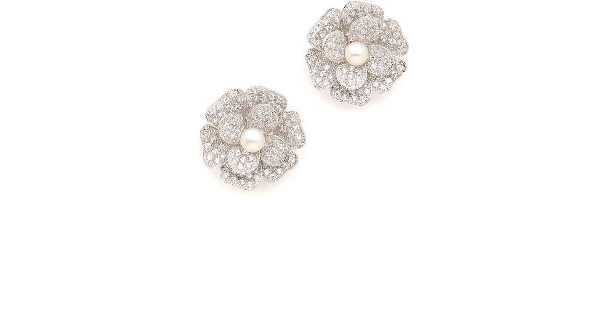 Lyst Kenneth Jay Lane Pave Flower Earrings In Metallic