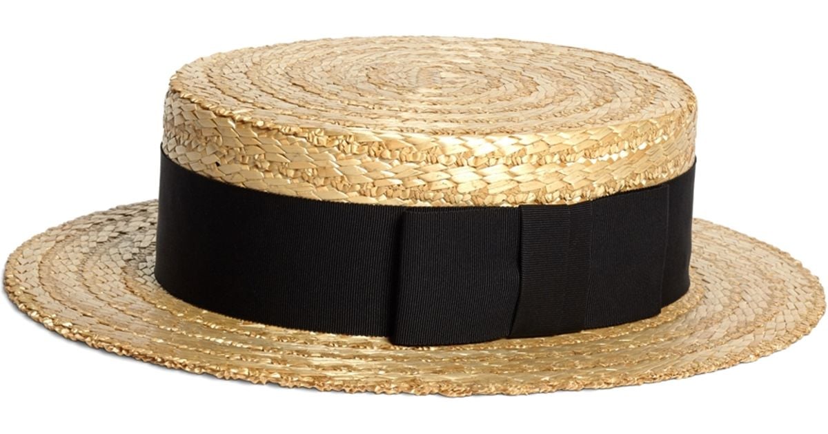 Straw Boater Hat With Black Ribbon 