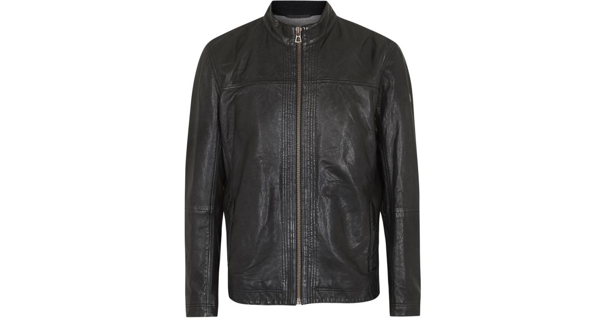 Boss Orange By Hugo Leather Biker Jacket Black For Men