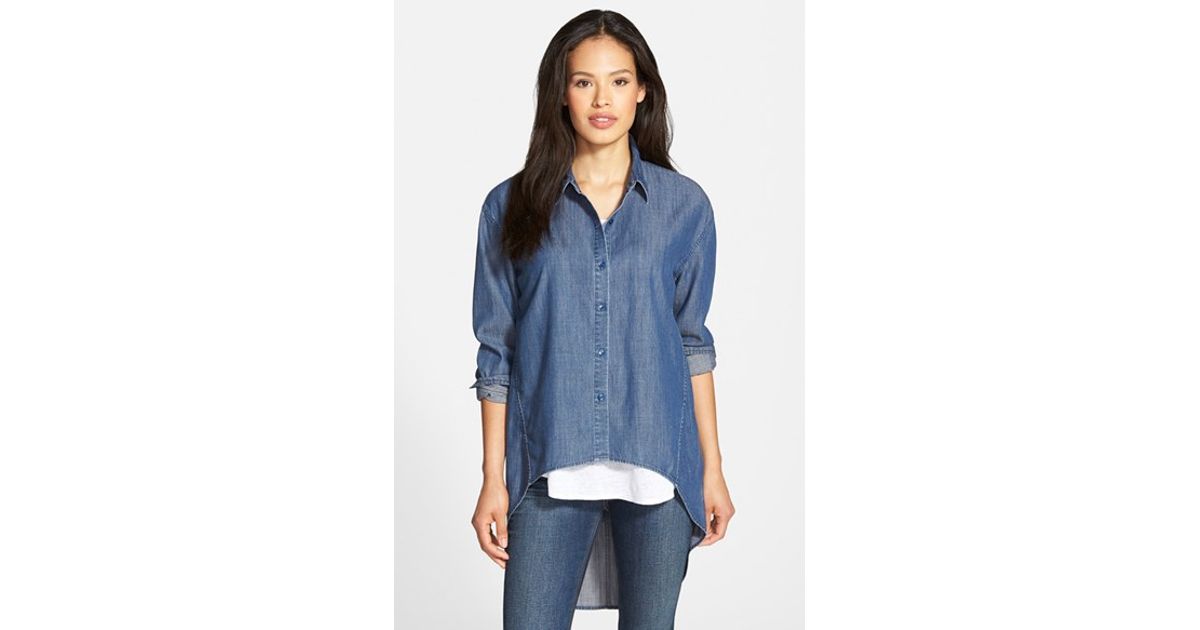 high low denim shirt