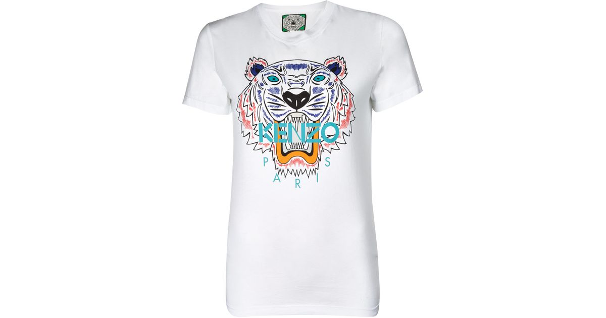 KENZO White Cotton Tiger Tshirt for Men 