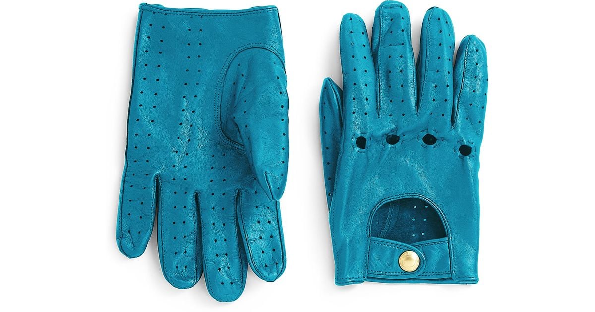 Kent & Curwen Classic Leather Driving Gloves in Turquoise (Blue) - Lyst