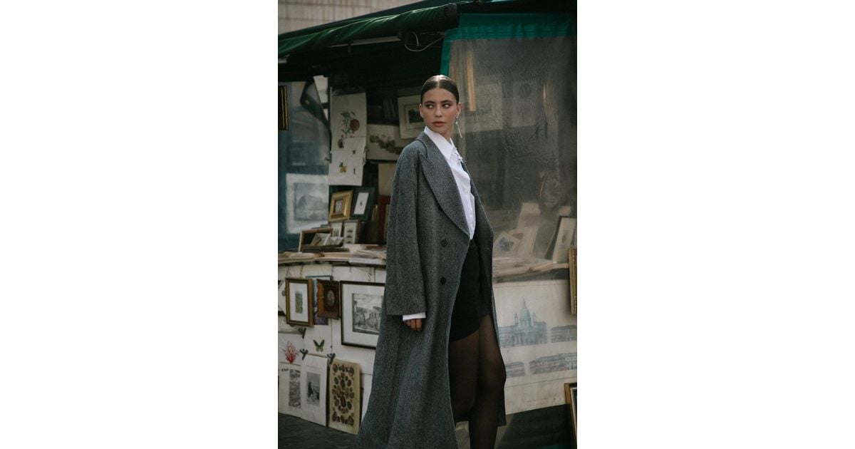 4giveness Long Coat Double Chest Sealed Breast in Gray | Lyst