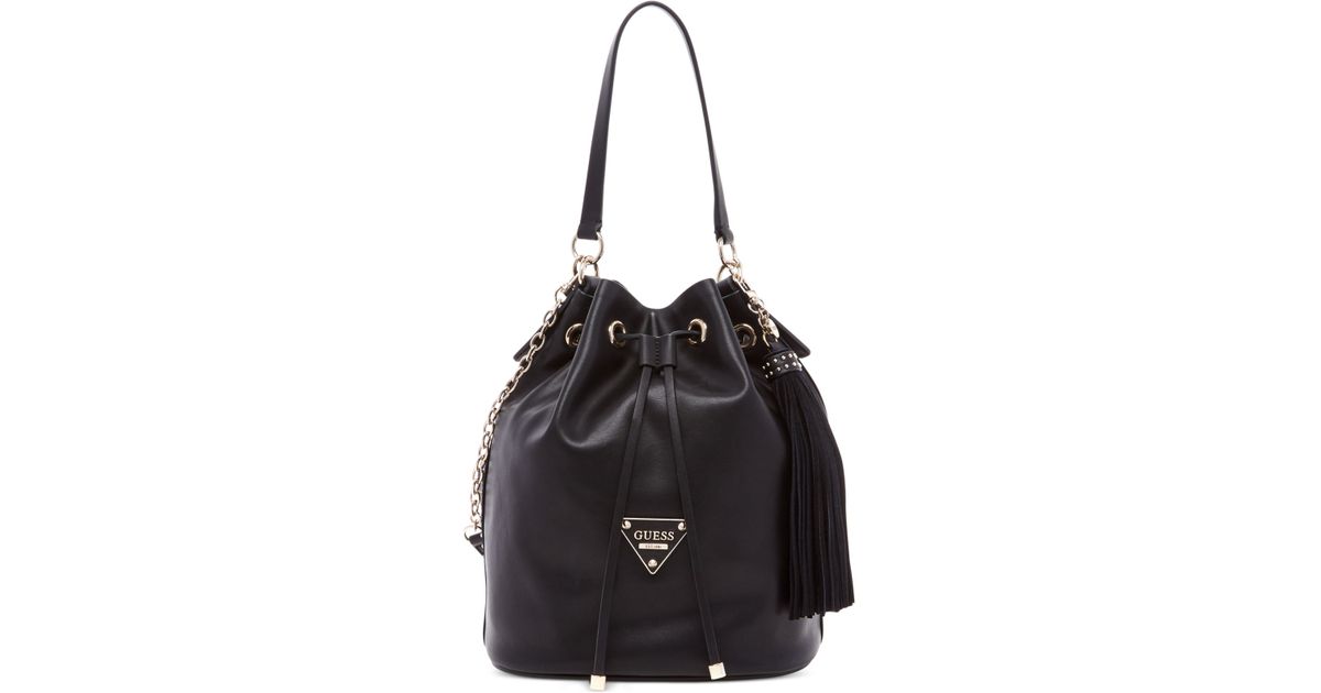 Guess Thompson Drawstring Bucket Bag in Black - Lyst