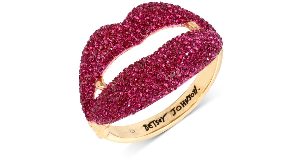 Betsey Johnson Gold-tone Pavé Vampire Lips Hinged Bangle Bracelet in ...