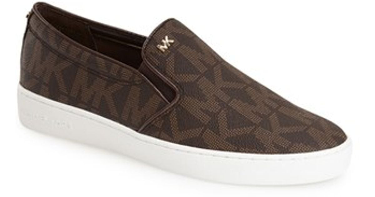 Michael michael kors Keaton Slip-on Logo Canvas Sneakers in Brown | Lyst