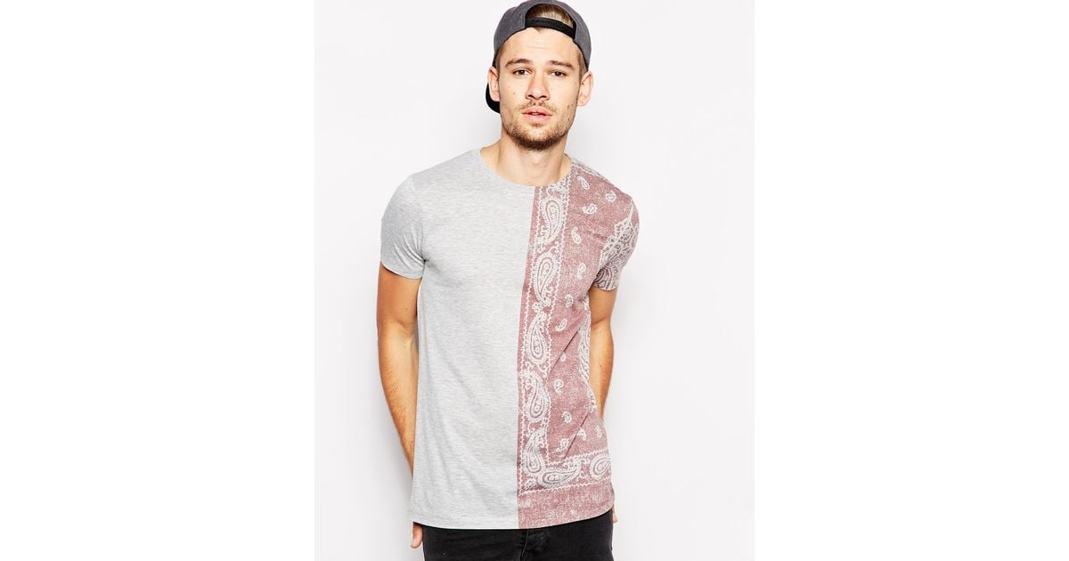 ASOS Tshirt with Paisley Bandana Print in Gray for Men Lyst