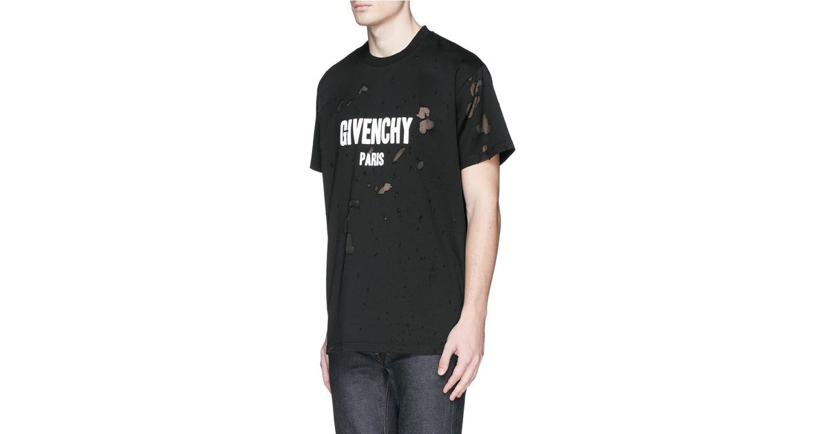 Givenchy Logo-Print Distressed Cotton T-Shirt in Black for Men | Lyst