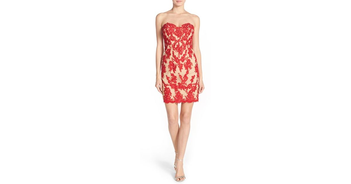 Xscape Red Strapless Dress