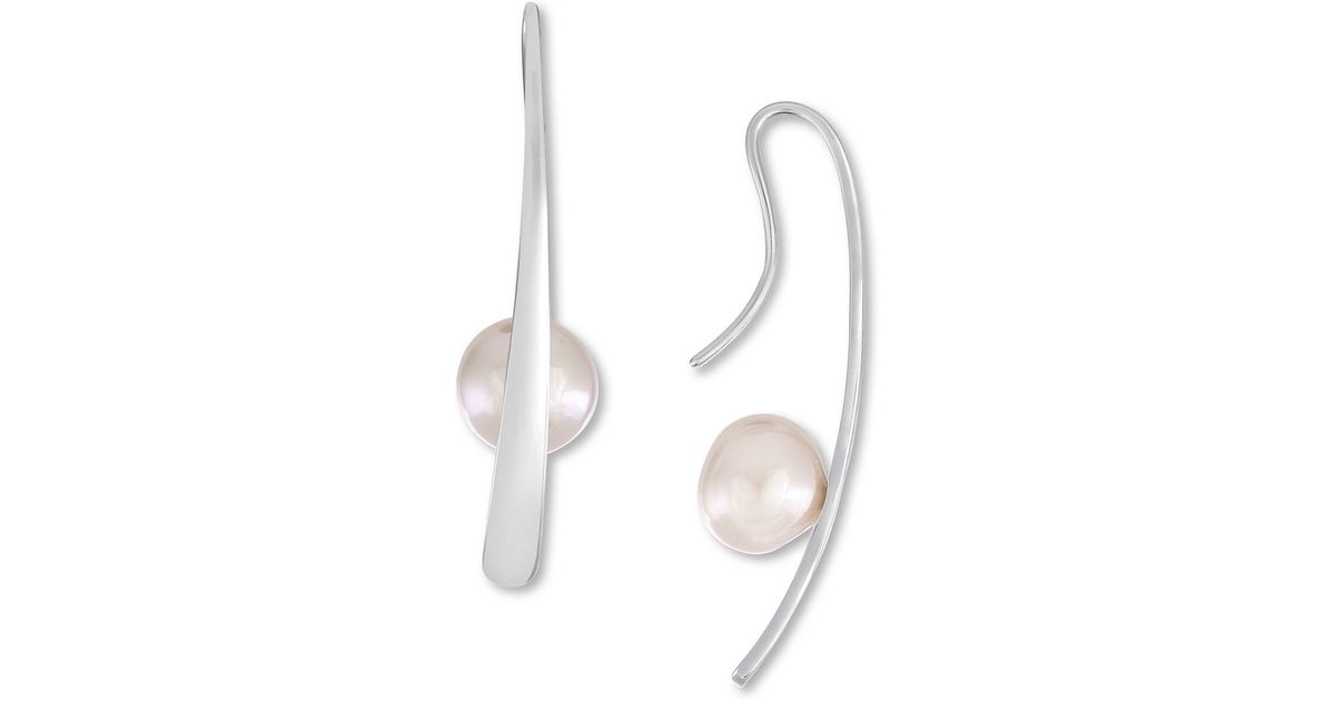 Lyst Majorica Rain 10mm Freshwater Pearl And Sterling Silver Bar Lyst Majorica Rain 10mm Freshwater Pearl And Sterling Silver Bar Earrings In Metallic