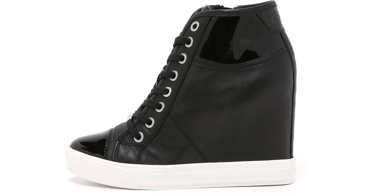 DKNY Leather Grommet Zip Wedge Sneakers 