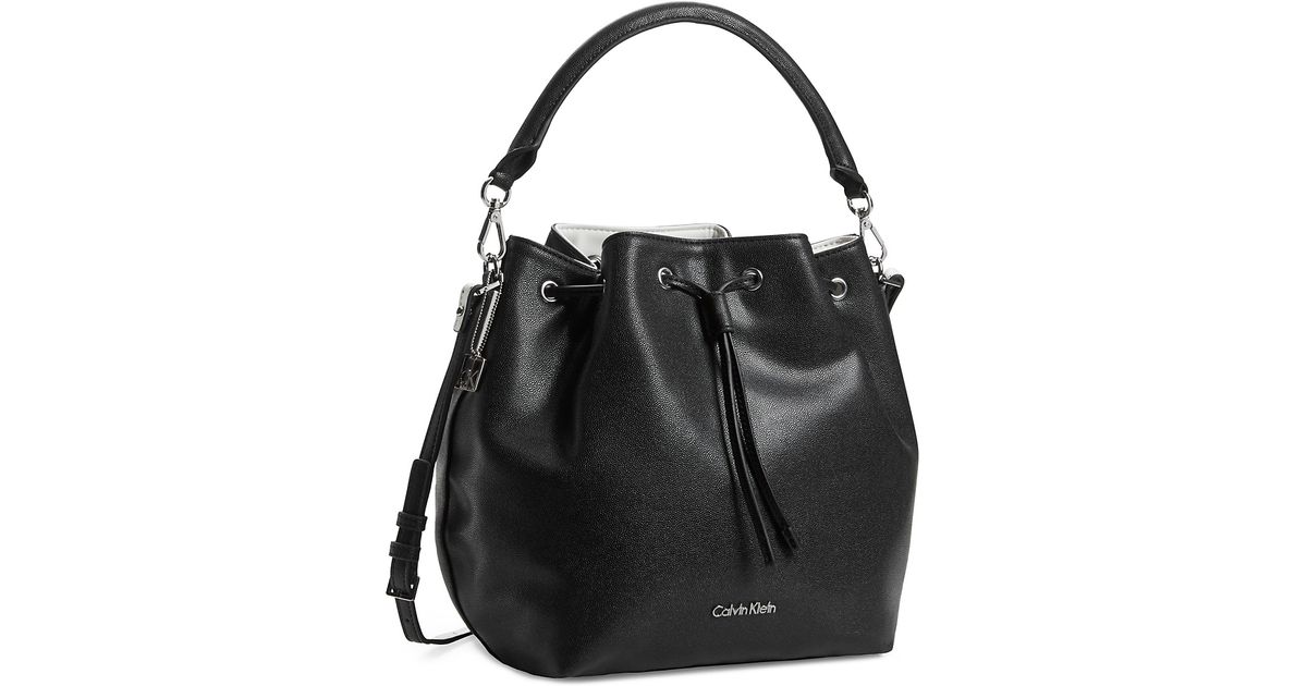 Lyst Calvin Klein White Label Madeline Drawstring Bucket Bag In Black
