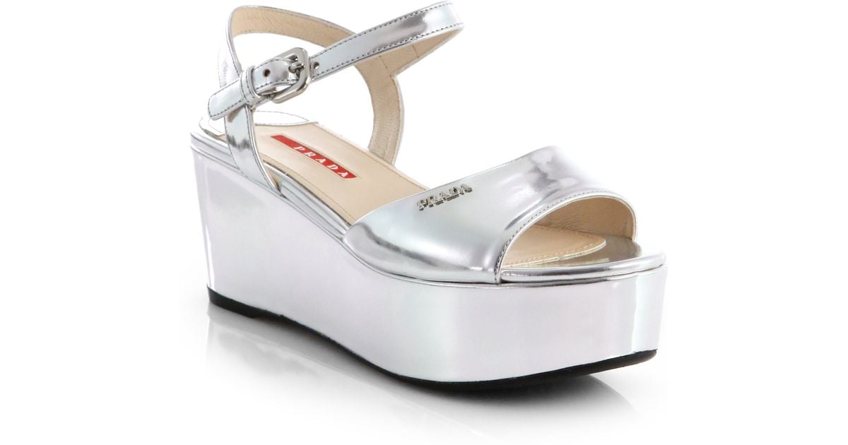 prada silver wedge sandals