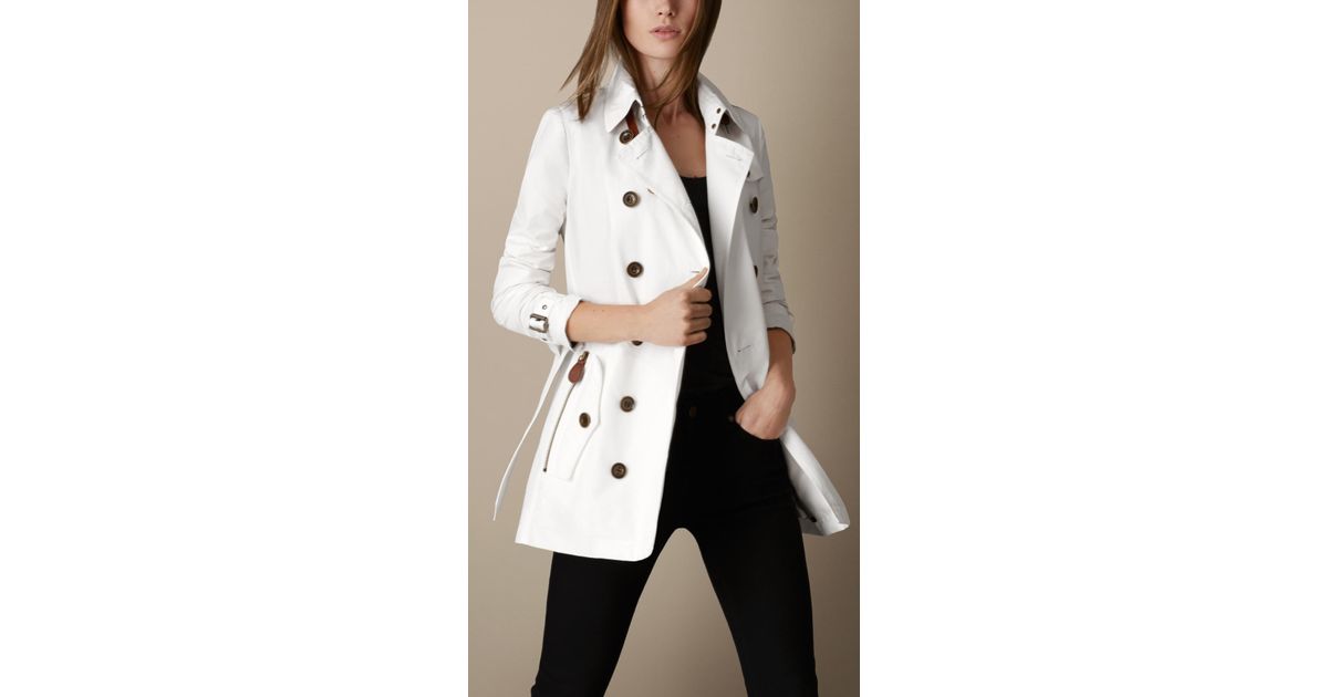 Short Leather Trim Faille Trench Coat, Burberry London White Trench Coat Womens