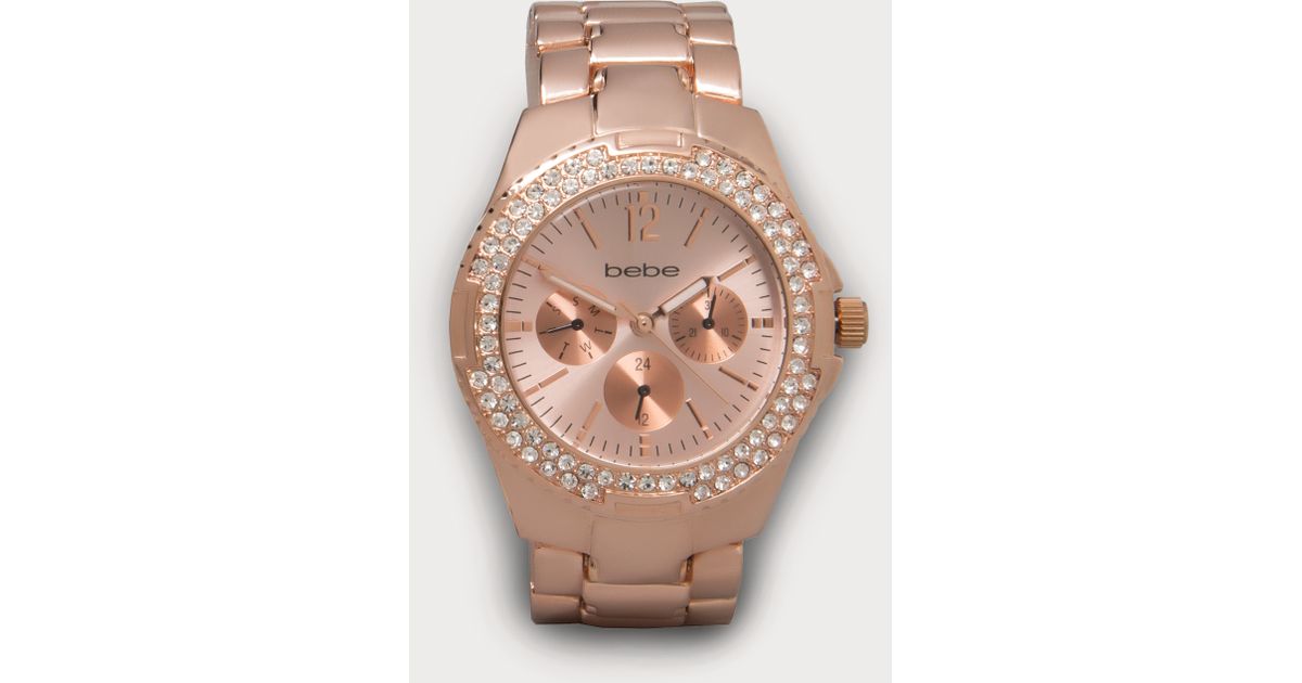 Bebe Bracelet Link Watch In Rose Gold Pink Lyst
