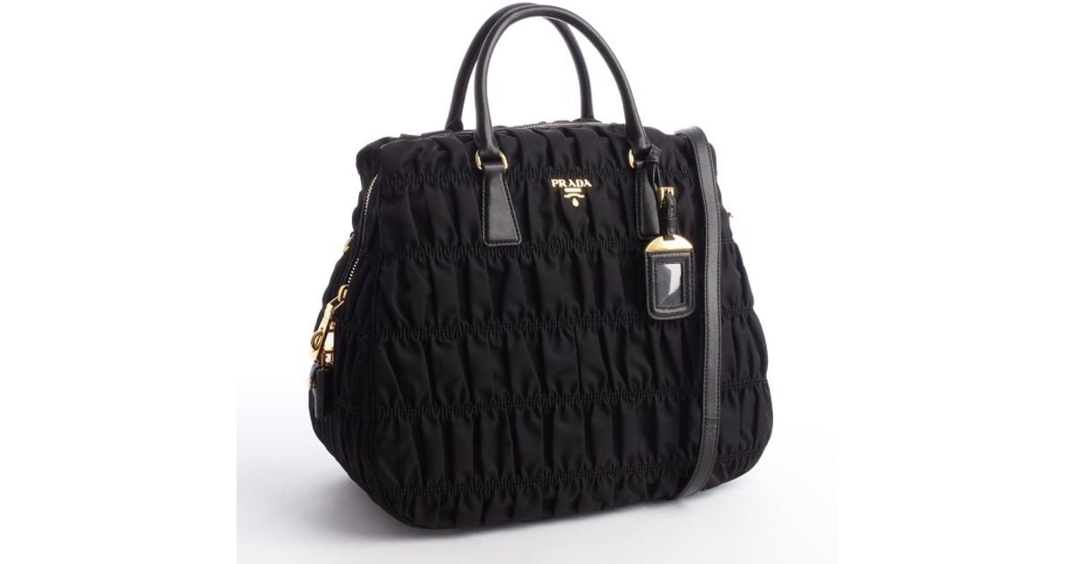 Prada Black Quilted Nylon Convertible Leather Top Handle Bag in ...  