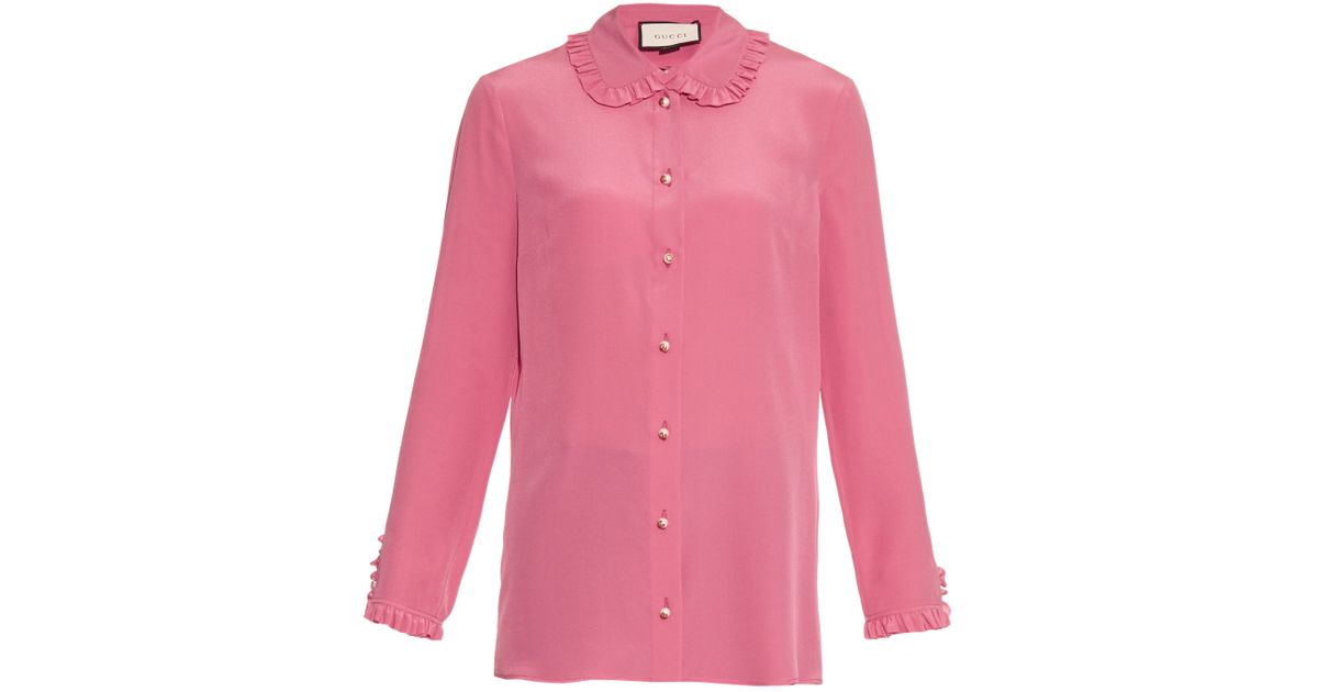 Gucci Ruffle-trimmed Silk-crepe Blouse in Pink | Lyst