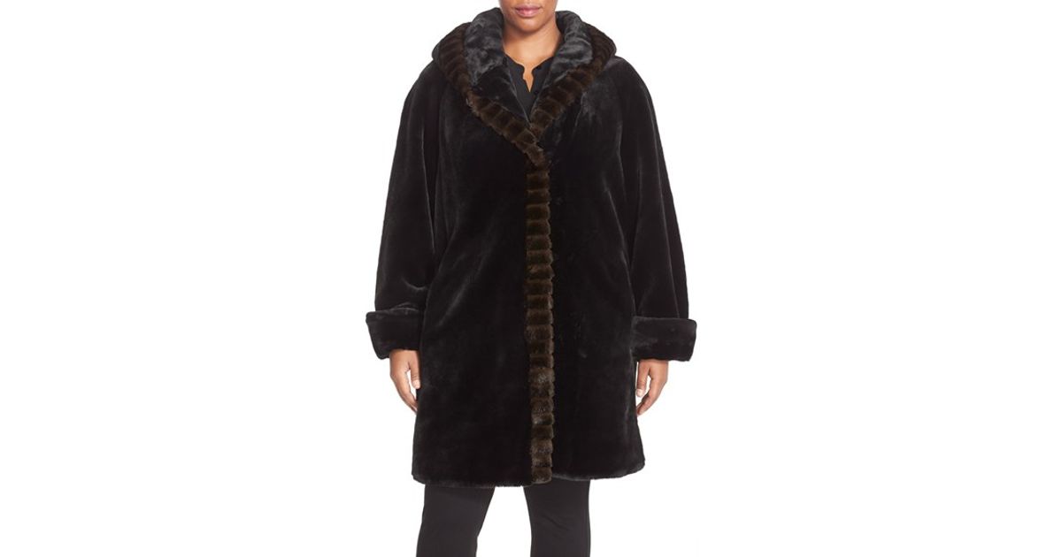 gallery hooded faux fur walking coat