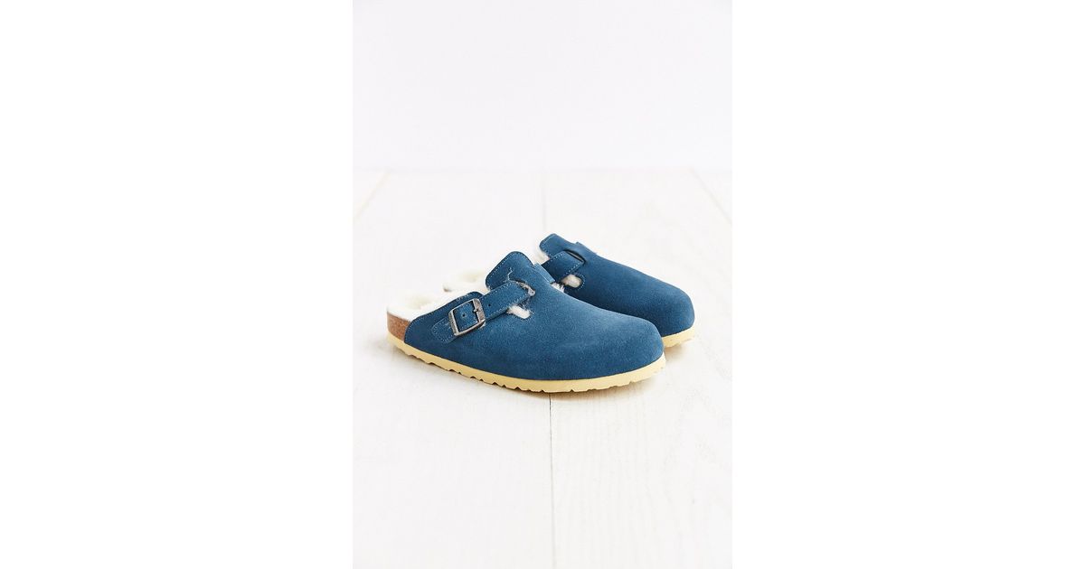 Birkenstock Boston Sherpa-Lined Mule Sandal in Blue | Lyst