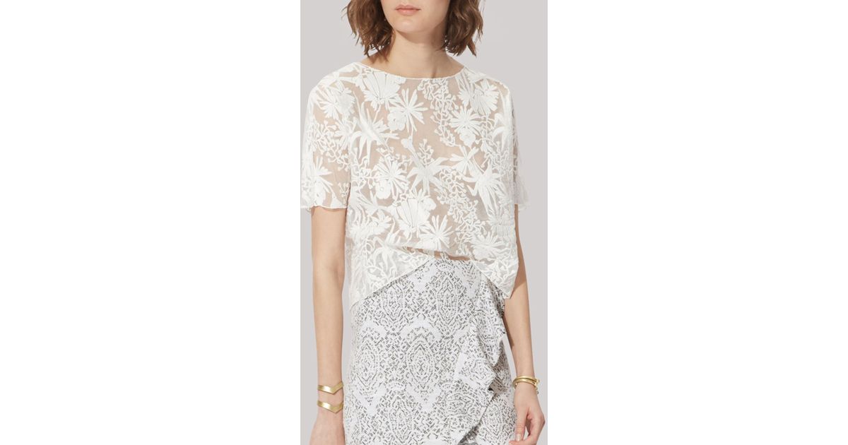 Maje Luxuriant Sheer Embroidered Top in White - Lyst