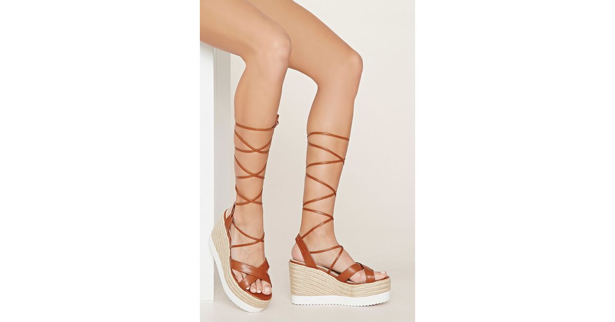 Forever 21 Lace-up Espadrille Wedges in Tan (Natural) - Lyst
