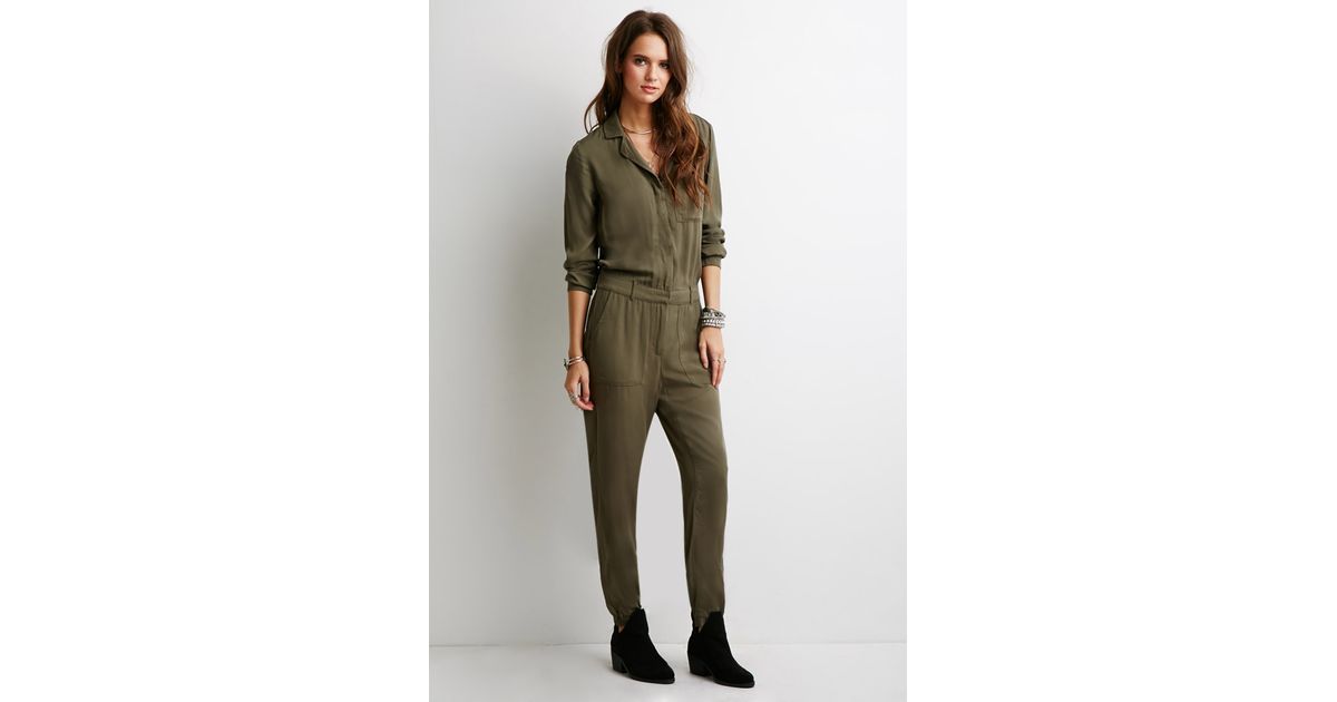 womens khaki utility jumpsuit