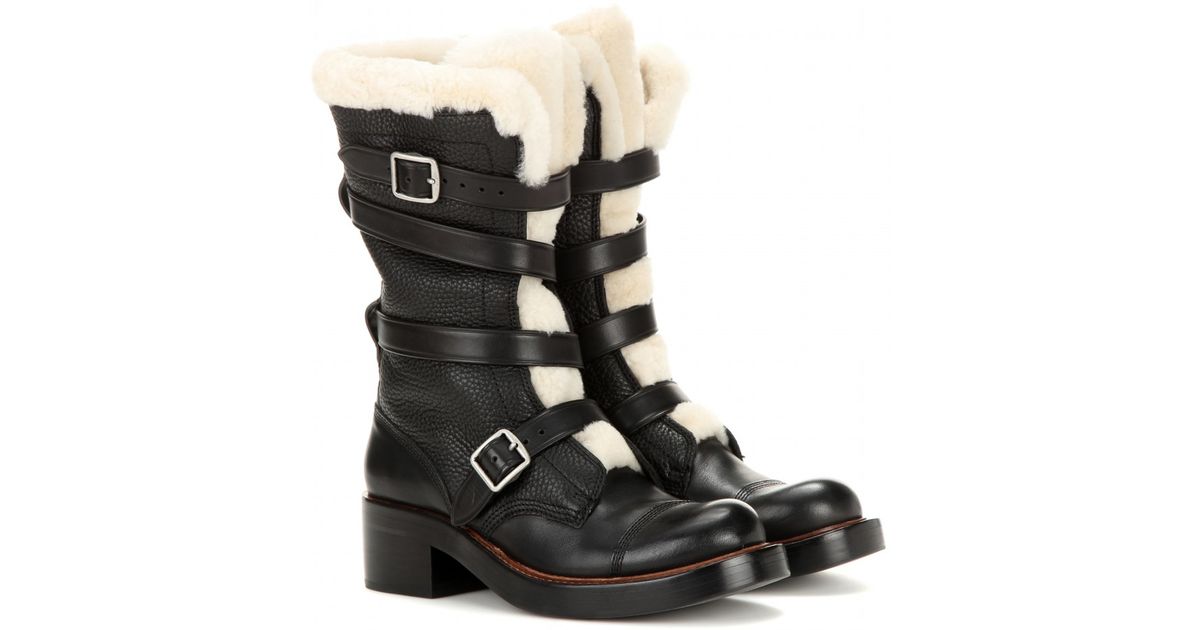 shearling moto boots