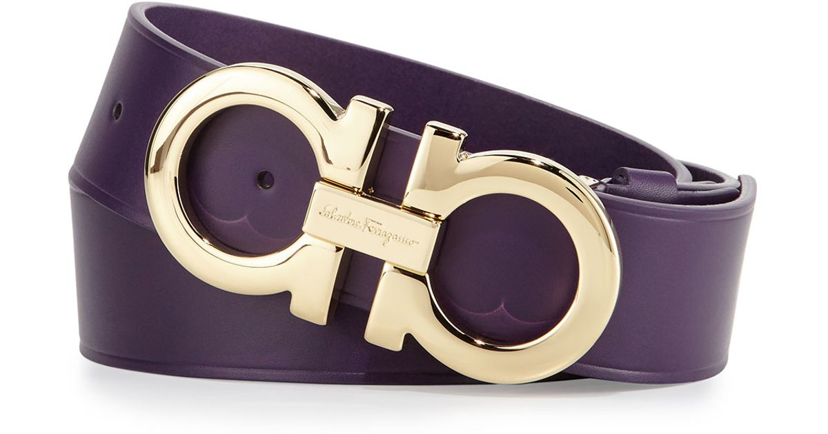 Ferragamo Leather Large-gancini Buckle Belt in Purple for Men - Lyst