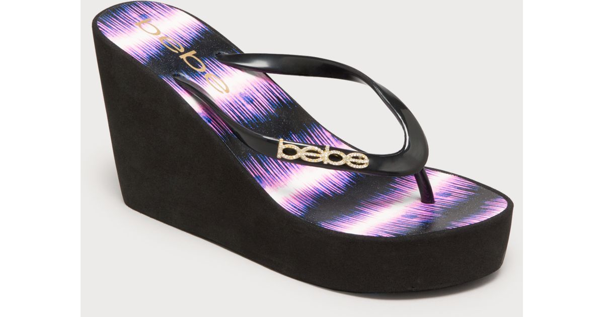 Bebe Desiree Wedge Flip Flops in Purple 