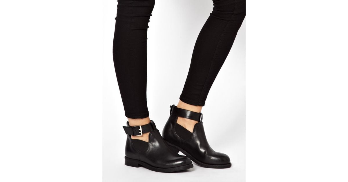 ASOS Ascot Leather Cut Out Ankle Boots in Black - Lyst