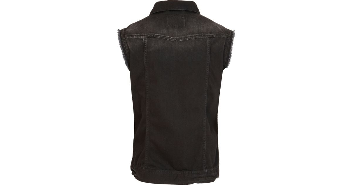 River Island Black Wash Frayed Sleeveless Denim Jacket for Men Lyst