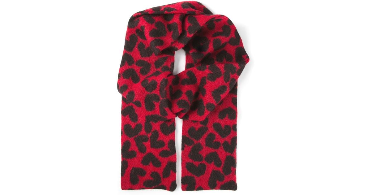 Saint Laurent Heart Print Scarf in Red | Lyst