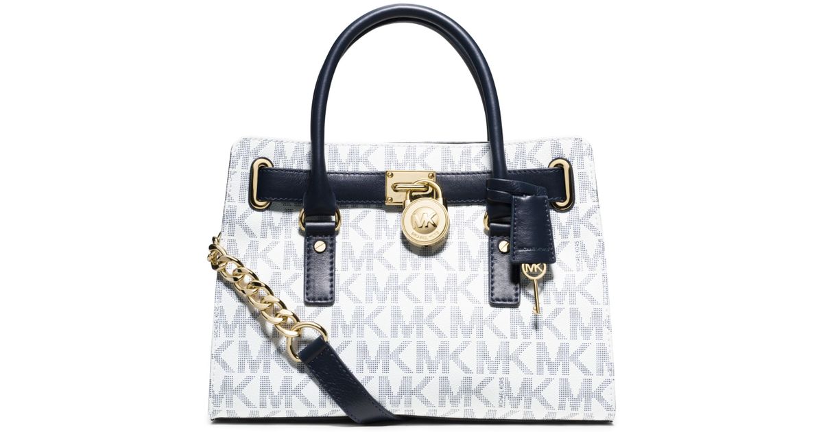 white and blue mk purse