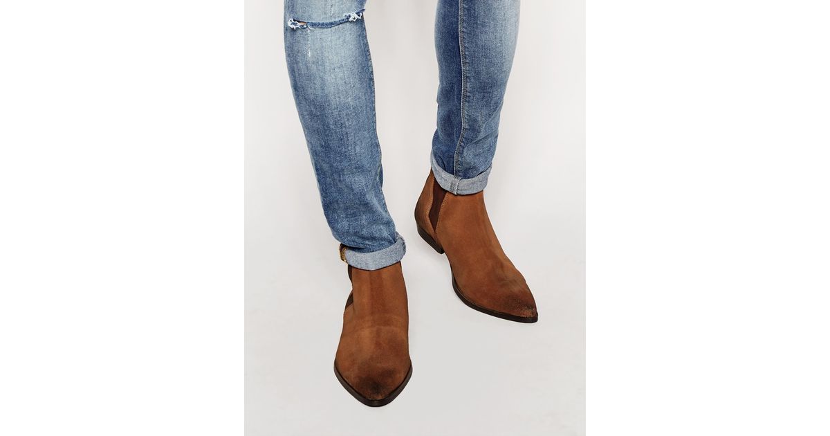 ASOS Pointed Chelsea Boots Brown Suede for Men | Lyst UK