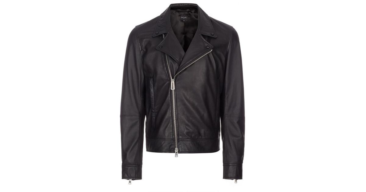 Paul Smith Men S Black Lamb Leather Biker Jacket For