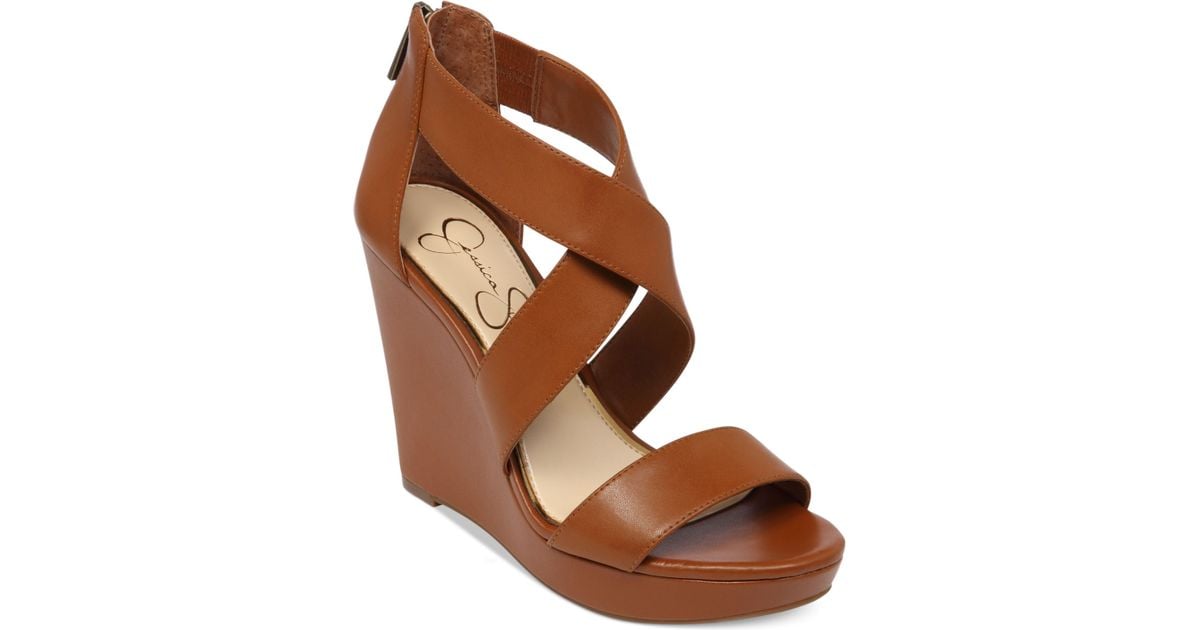 Jessica Simpson Jinxxi Platform Wedge Sandals in Brown Lyst