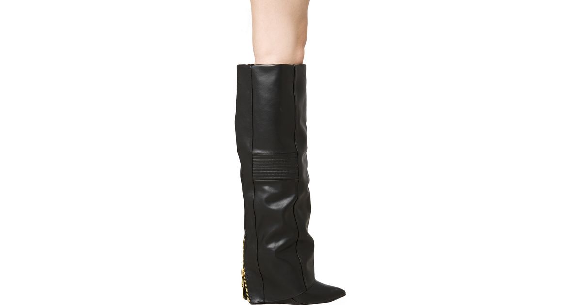 Akira Black Label Knee High Foldover Covered Wedge Boots in Black - Lyst