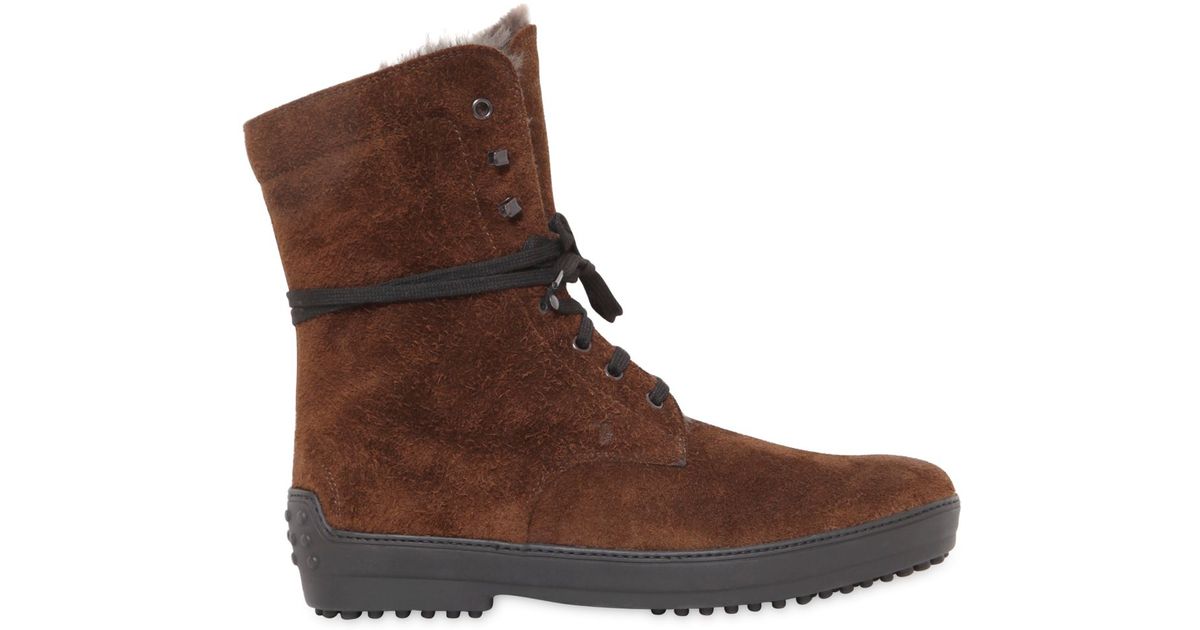 Tod's Shearling Lace-Up Boots in Brown for Men - Lyst