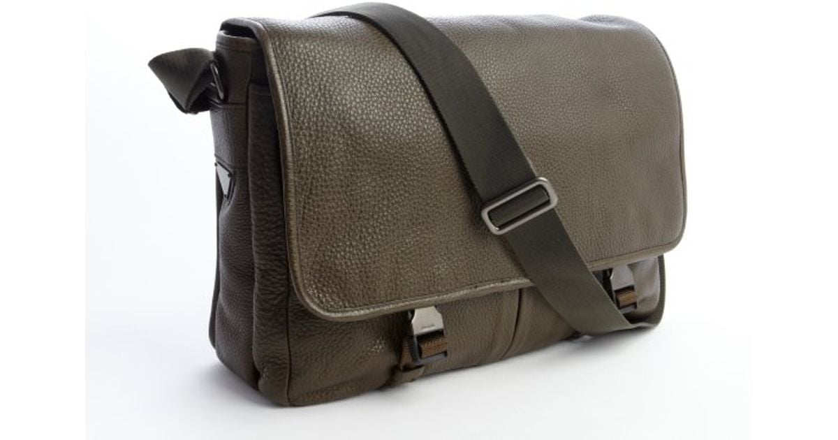 Prada Military Green Pebbled Leather Messenger Bag in Green for Men Lyst